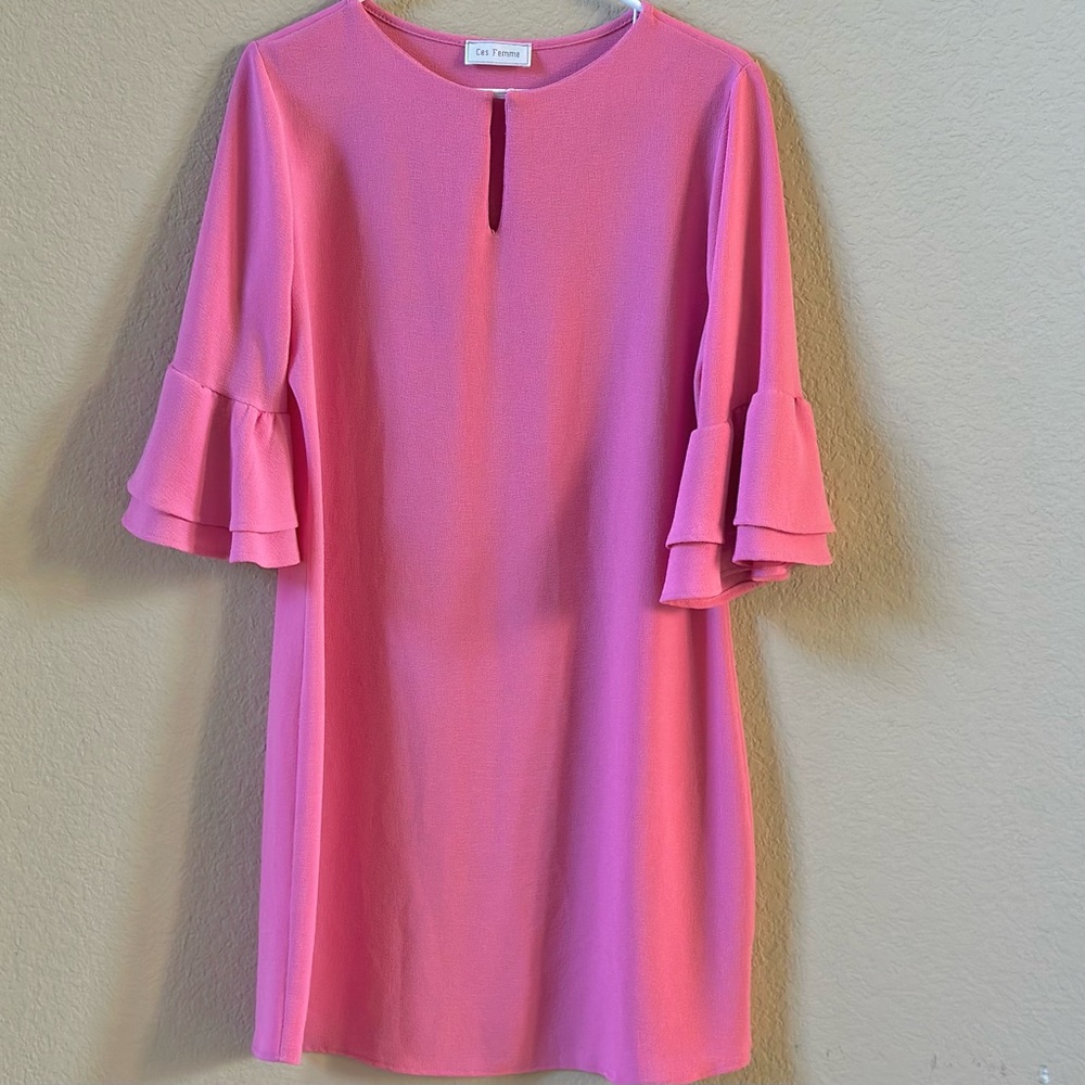Woman’s Bubble Gum Pink Dress with 3/4th Bell Sleeve’s! SMALL